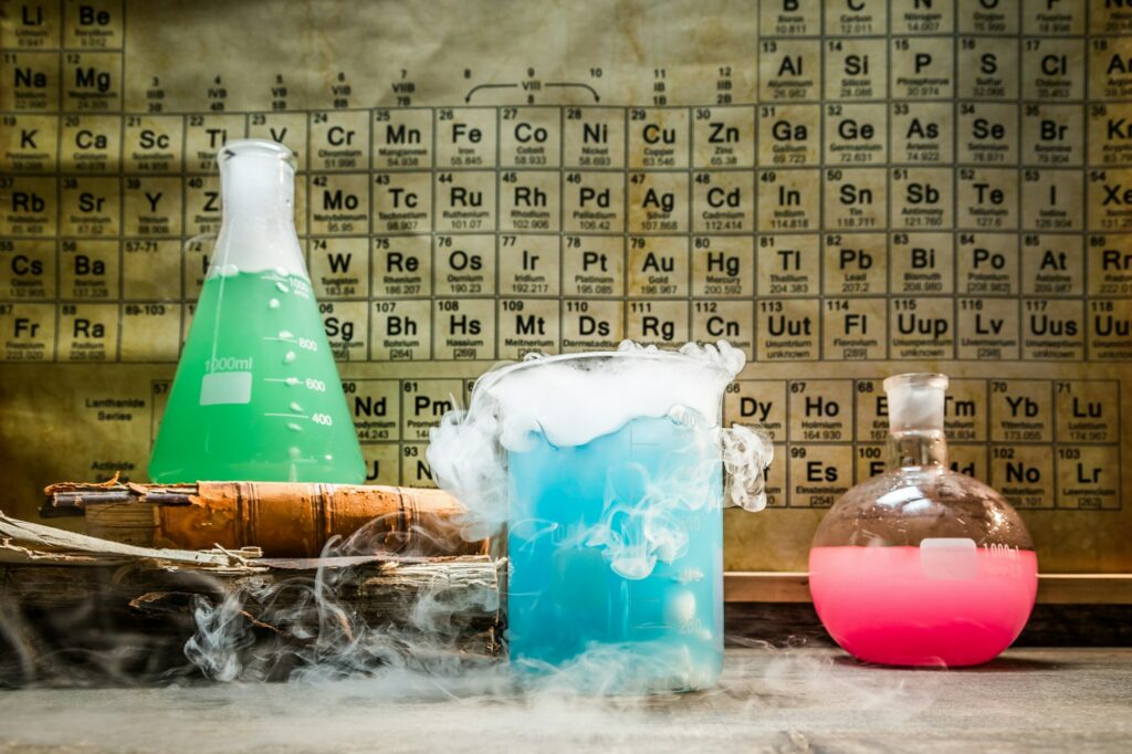 Academic chemical lab with periodic table of elements